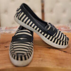 Cole Haan Nantucket Striped Navy Moc Toe Penny Loafer